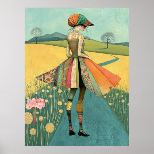 Poster FD2 Floral Retro Caprichosa Arte de Menina Vintage