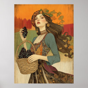 Poster *~* FD2 Menina de outono Uvas Retroativas de outon