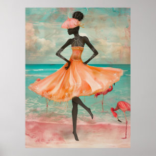 Poster *~* FD2 Mulher Negra Tropical Flamingo Rosa Rosa 2