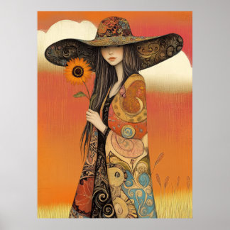 Poster *~* FD2 Queda Whimsical Fall Girl Outono Retro Hat