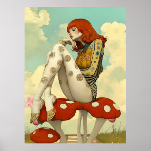 Poster FD2 Retro Caprichosa Arte de Garota Vintage Floral