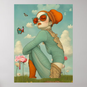 Poster FD2 Retro Caprichosa Arte de Garota Vintage Floral