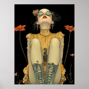 Poster FD2 Retro Caprichosa Arte de Menina 26 Floral Vint