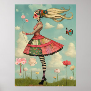 Poster FD2 Retro Caprichosa Arte de Menina Vintage Floral