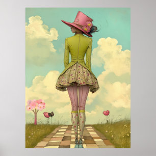 Poster FD2 Retro Caprichosa Arte de Menina Vintage Floral