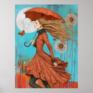 Poster *~* FD2 UMBRELLA Fall Girl Autumn Retro 28