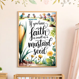 Poster Fé Como uma Arte Cristã de Sementes de Mostarda