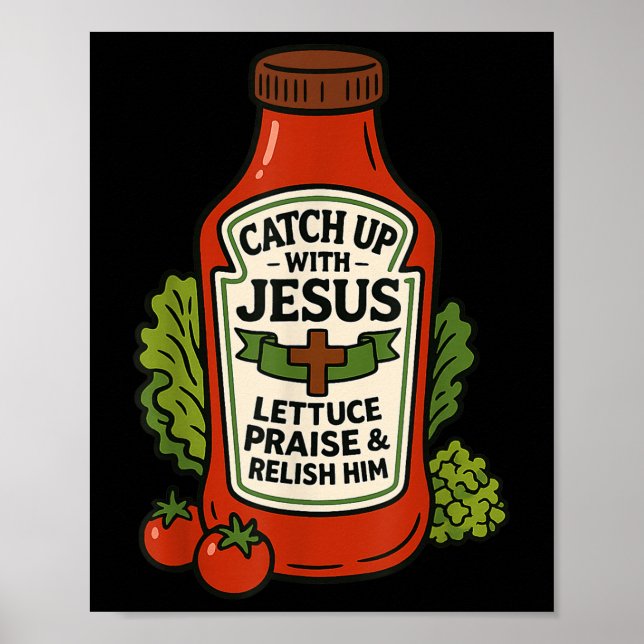Poster Fé Cristã Divertida Molho de Tomate Trocadilho Atu (Frente)