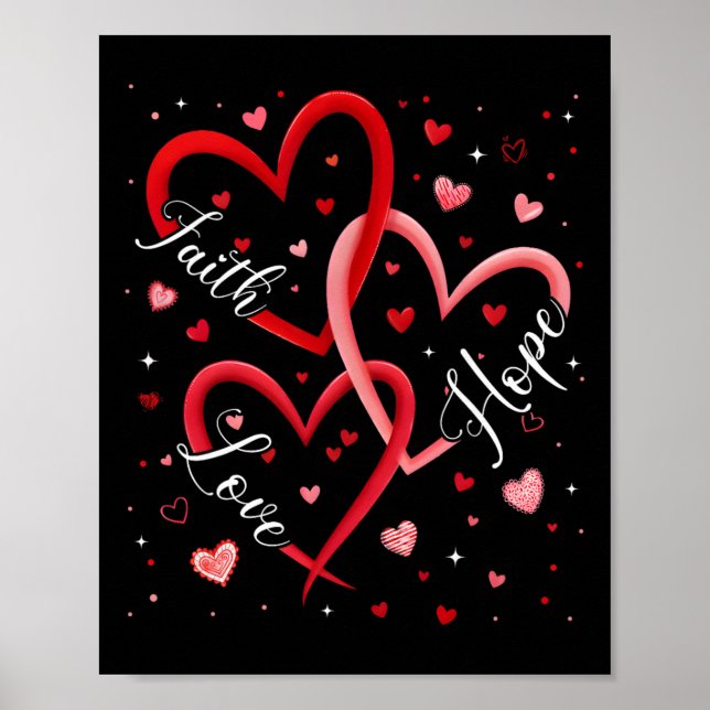 Poster Fé Cristã Esperança Amor Corações Religioso Valent (Frente)
