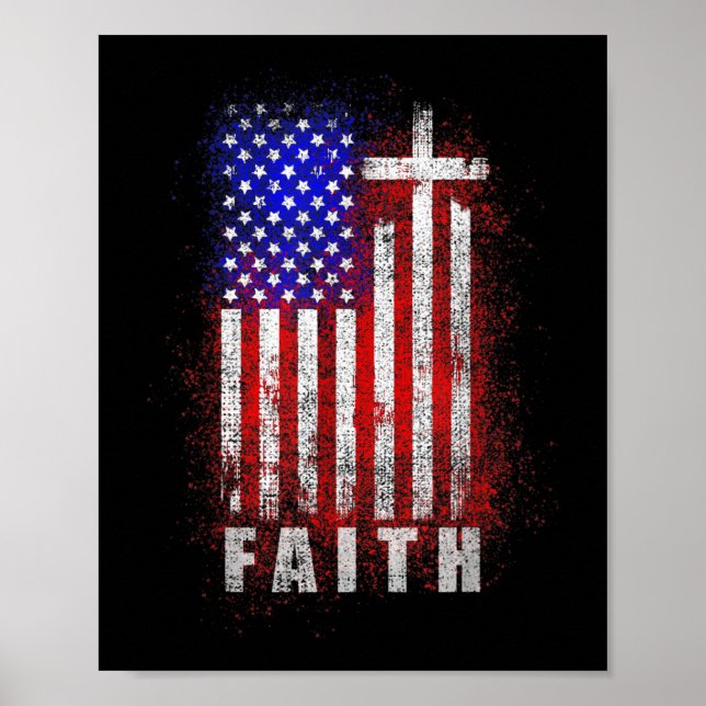 Poster Fé Cristã Patriótica Amor Jesus Bandeira Americana (Frente)