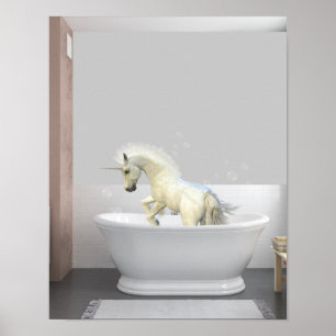 Poster Fé de Unicórnio Bonito em Bathtub