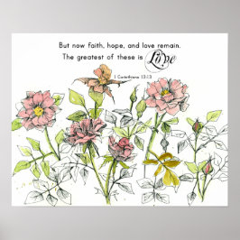 Poster Fé Esperança Amor Coríntios 13 Escrituras Rosas