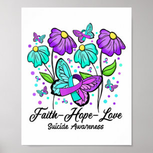 Poster Fé Esperança Amor Flor Borboleta Consciencializaçã