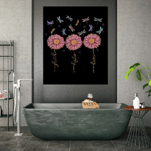 Póster Fé Esperança Amor Floral Libélulas & Dandelions