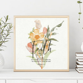 Poster Fé - Hebreus 11:1 Floral laranja