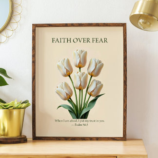 Poster Fé sobre o medo, arte floral cristã para parede 