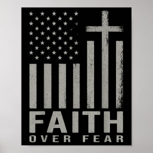 Poster Fé Sobre o Medo Jesus Cruz Cristã Bandeira dos EUA