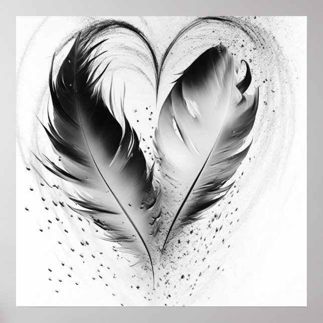 Poster Feather Heart - Preto e Branco (Frente)
