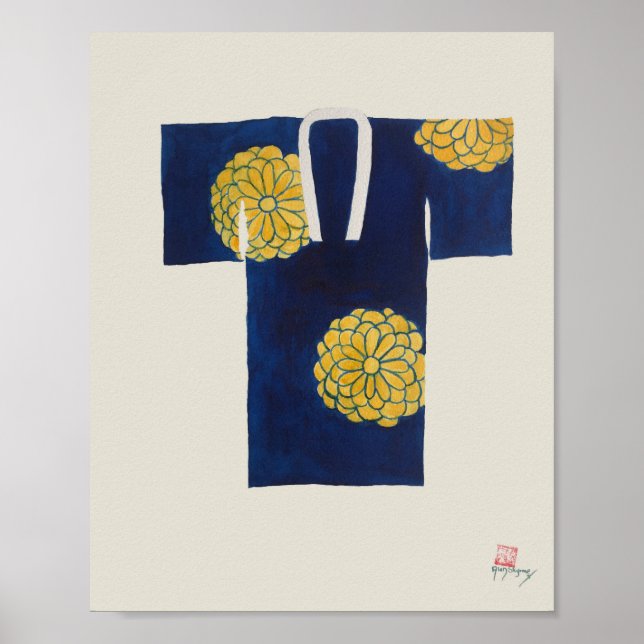 Poster featuring blue and gold Japanese nagajuban (Frente)