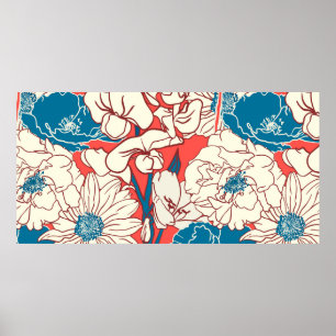 Poster Febre desenhada por mão elegante, flores de jardi