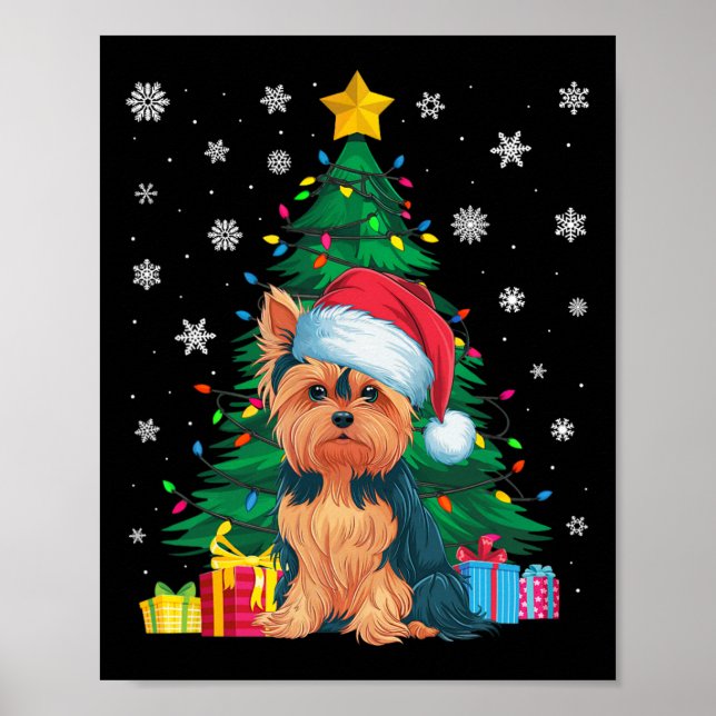 Poster Febre doce, árvore de Natal Luzes Yorkie Cachorro  (Frente)