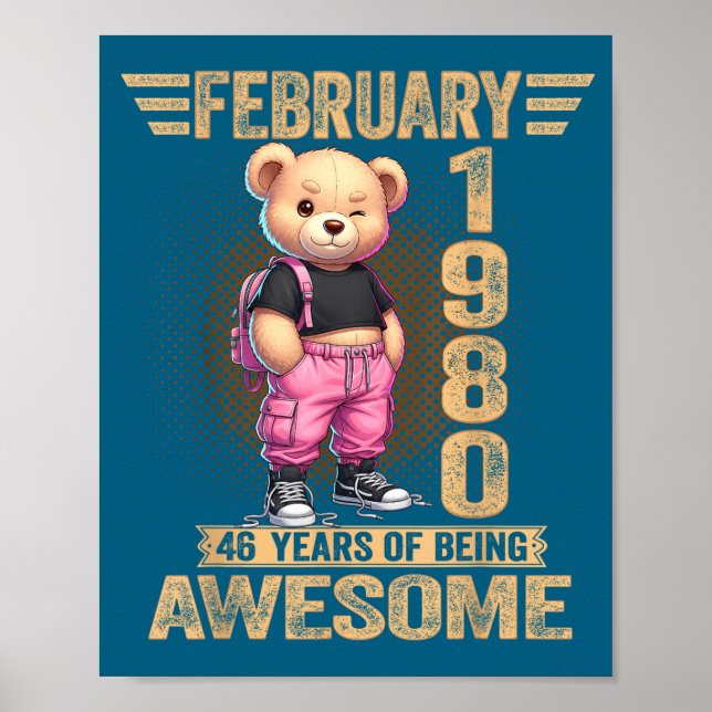 Poster February 1980 46th Birthday 46 Year Teddy Bear Bei (Frente)