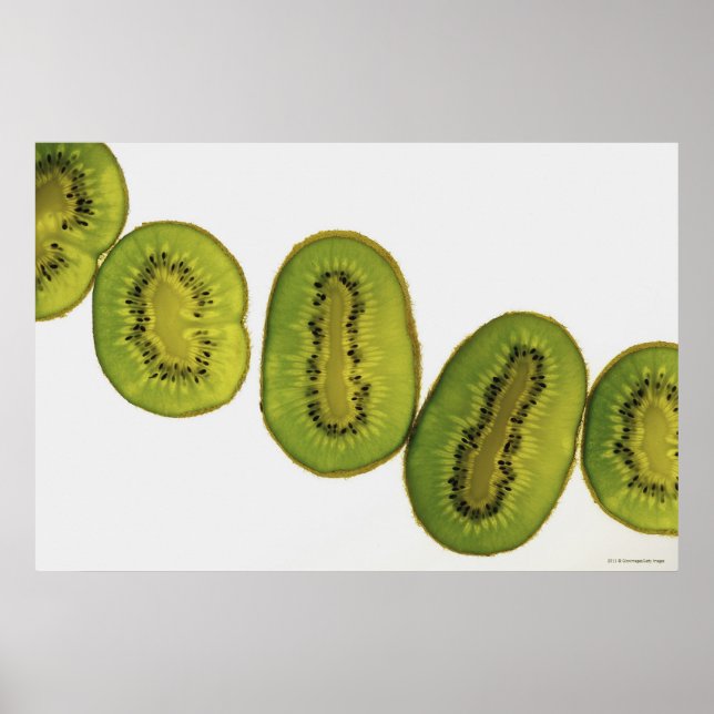 Póster Fechamento de cinco fatias de fruta kiwi (Frente)