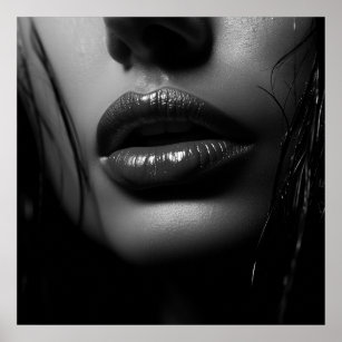 Poster Fechar as lábios separadas de uma mulher Foto B&W