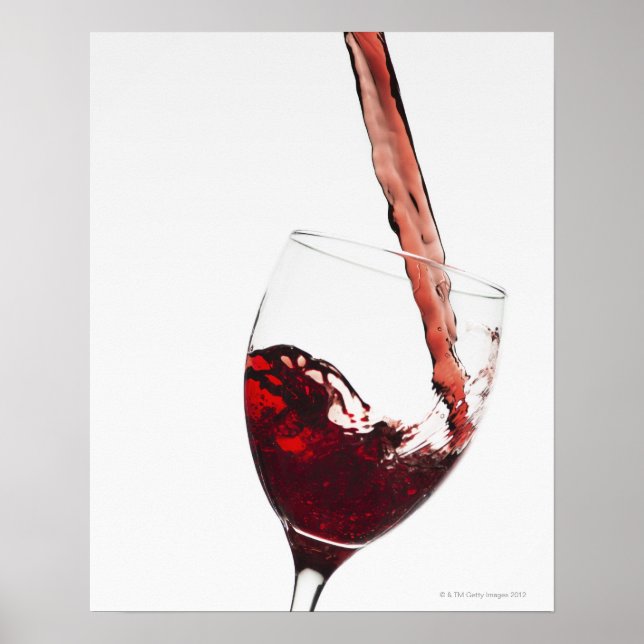 Poster Fechar o vinho tinto sendo derramado em vidro (Frente)