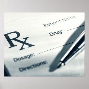 Poster Feche acima da almofada e da caneta da prescriçã