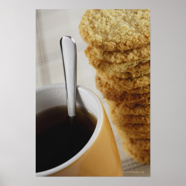 Póster Fecho de uma xícara de café com biscoitos (Frente)