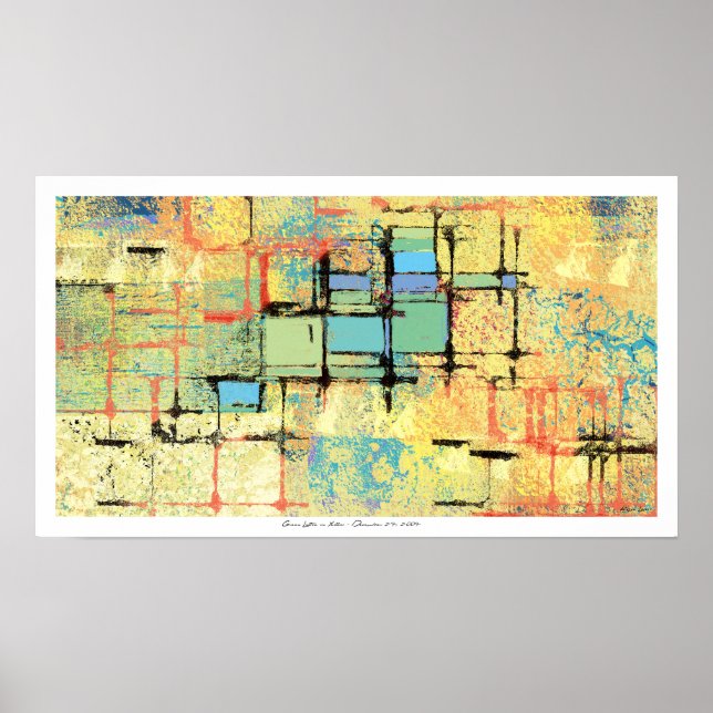 Póster Fecho Verde na pintura amarela de Abstrato (Frente)