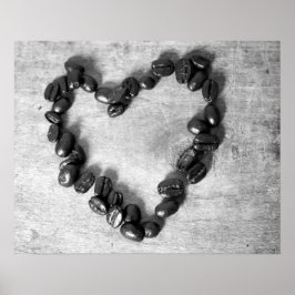 Poster Feijão de café em forma de coração preto e branco