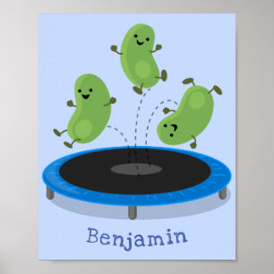 Poster Feijão verde-grão-branco em cartoon trampoline