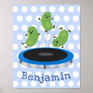 Poster Feijão verde-grão-branco em cartoon trampoline
