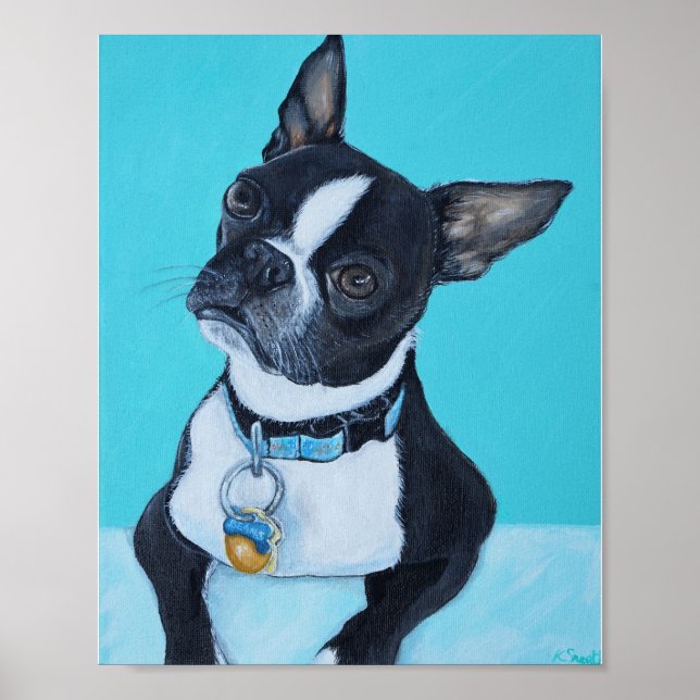 Poster Feijões com a pintura de Boston Terrier (Frente)