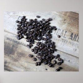 Poster Feijões de café em uma antiga cor de taxa de madei