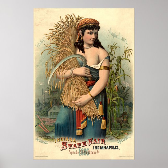 Poster Feira Estadual de Indiana de 1886, Indianapolis (Frente)