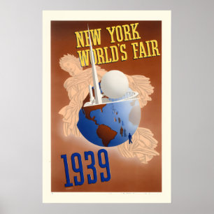 Poster Feira Mundial de Nova York 1939 Clássico NYC Vinta
