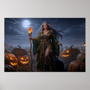 Poster Feiticeira da Terra do Campo de Abóbora Iluminado