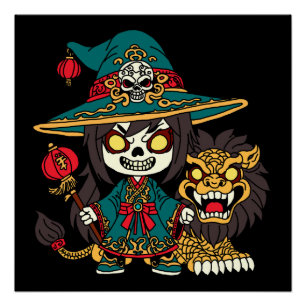 Póster Feiticeira e Leão de Anos novos Chineses Bonitos