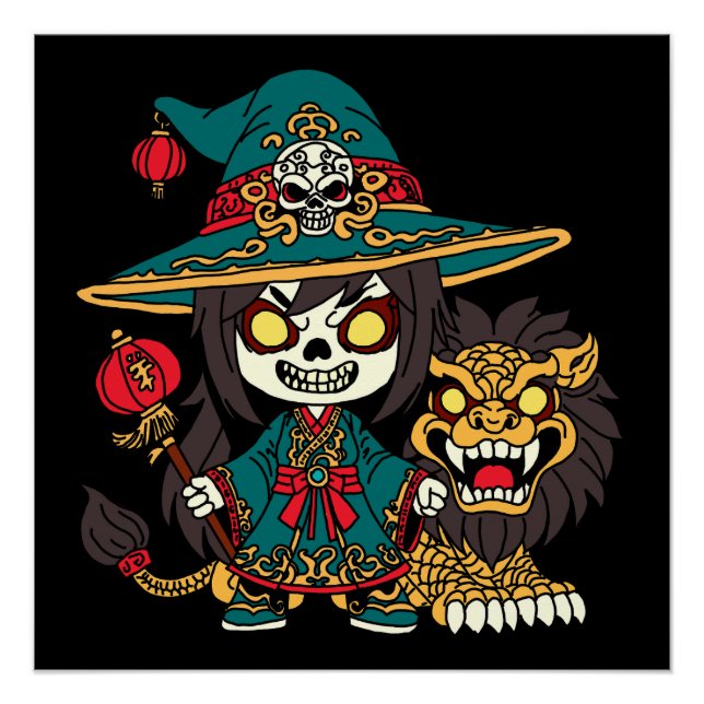 Póster Feiticeira e Leão de Anos novos Chineses Bonitos (Frente)