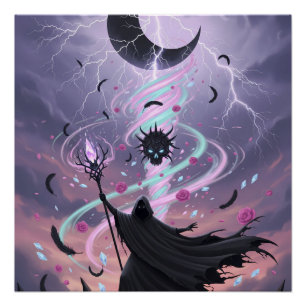 Póster Feiticeiro Arcano Pastel Goth com Cajado de Crista
