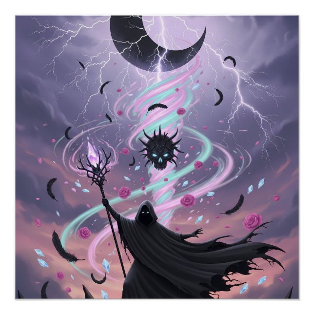 Póster Feiticeiro Arcano Pastel Goth com Cajado de Crista (Frente)