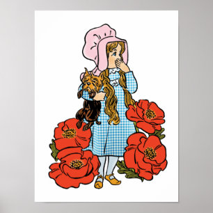 Póster Feiticeiro Vintage de Oz, Dorothy, Flores Vermelha