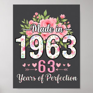 Poster Feito Em 1963 Floral 63º Aniversário Mulheres 63 A