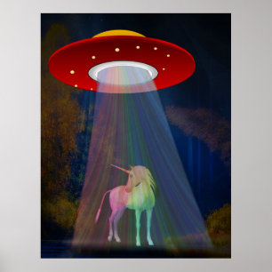 Poster Feixe-Arco-Íris de Unicórnio Magnético UFO à Noite
