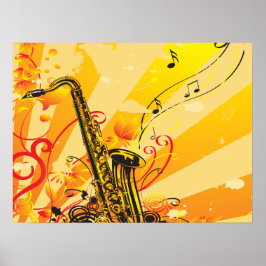Póster Feixes De Música Jazzy Saxofone