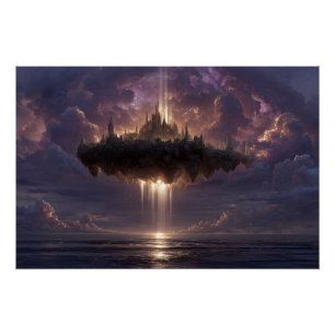 Póster Feixes de Nuvens do Castelo de Fantasia Flutuante
