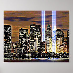 Póster Feixes luminosos das torres gémeas de New York